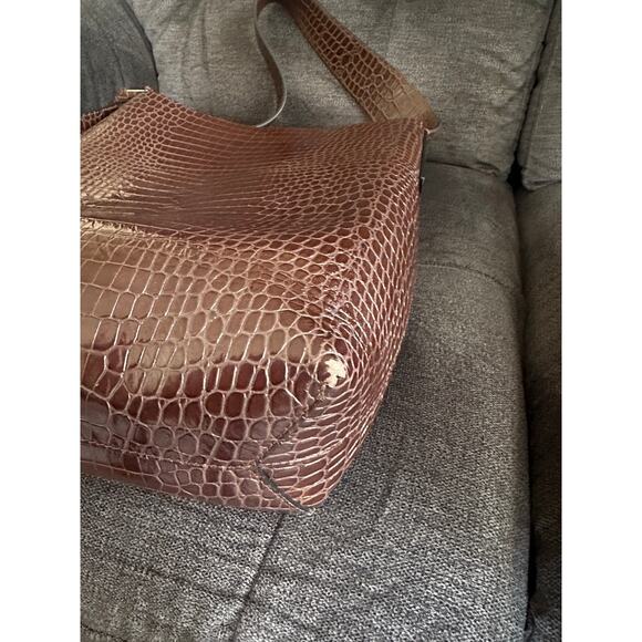 Banana Republic Vida Bag Croc Embossed Leather Shoulder Tote Brown Oversized - Picture 12 of 15